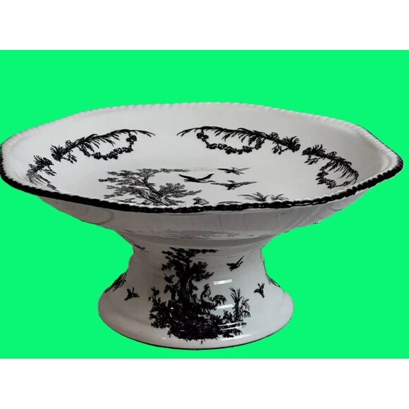 AUV2 Black & White French country Toile Centerpiece Pedestal Fruit Bowl - Picture 8 of 13